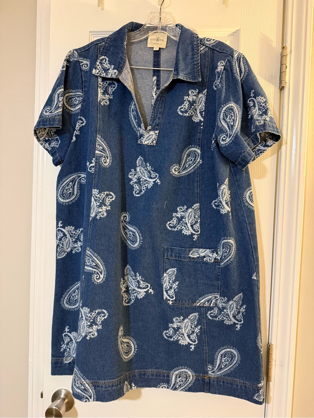 Umgee Blue Denim Paisley Dress NEW